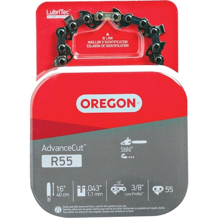 Oregon Cutting Oregon AdvanceCut LubriTec 16 In. 3/8 In. Low Profile 55 Link Chainsaw Chain R55